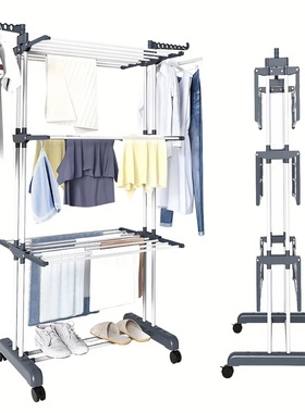 Clothes Drying Rack,4-Tier Foldable Stainless Steel Drying