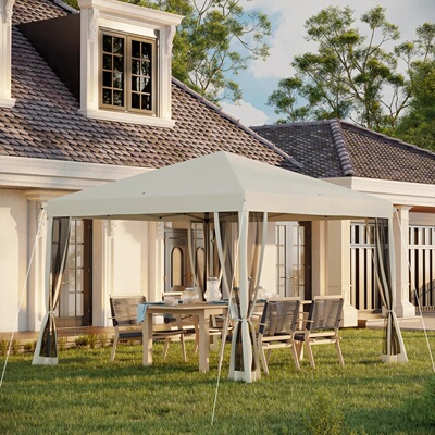 Instant Pop Up Beige Canopy Tent with Netting up Screen Hou