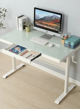 Manually Adjustable Height 48 Inch Glass Standing PC Desk