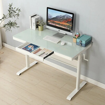 Manually Adjustable Height 48 Inch Glass Standing PC Desk