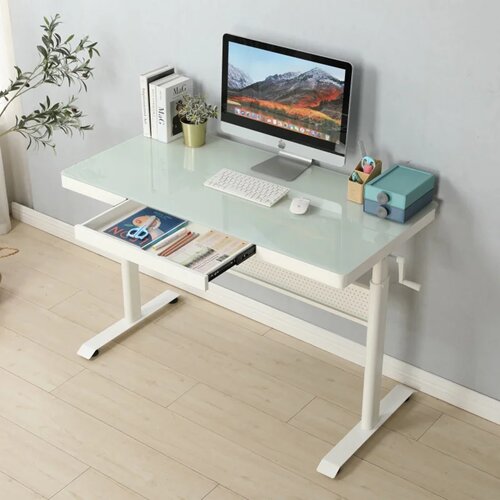 Manually Adjustable Height 48 Inch Glass Standing PC Desk