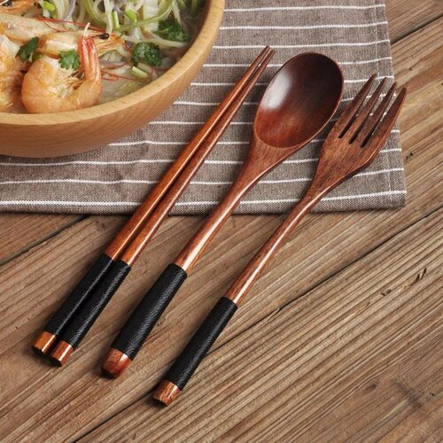 Spoon Fork Chopsticks Portable Cutlery Wooden Cutlery Set T