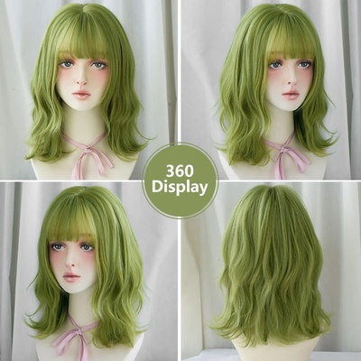 7JHH WIGS High Density Synthetic Short Wave Green Wig for W