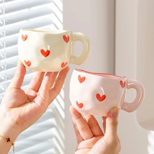 Cute Ceramic Mugs Heart Pattern Coffee Cups Flower Cloud Te