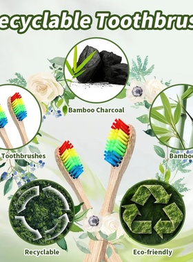 10 Pack Rainbow Bamboo Toothbrushes Biodegradable & Compost