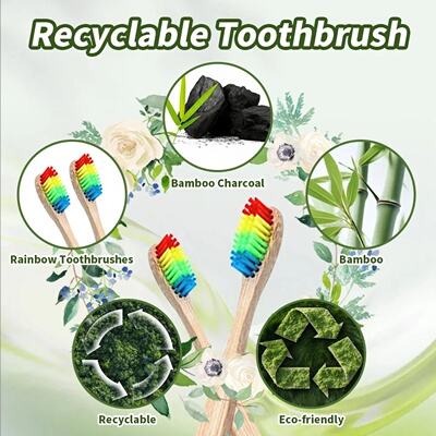 10 Pack Rainbow Bamboo Toothbrushes Biodegradable & Compost
