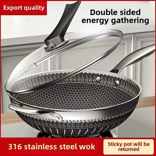 Double-sided screen 316 stainless steel wok Non-coated wok