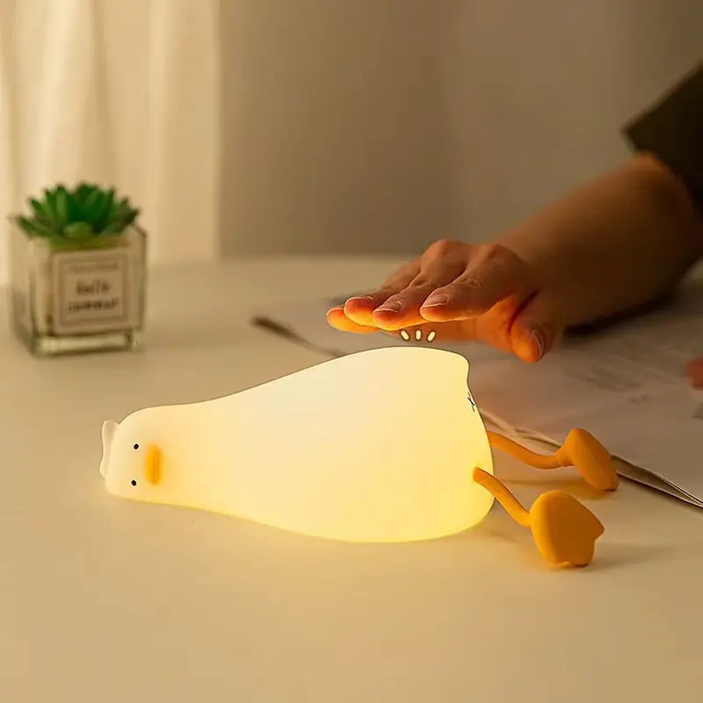 Silicone Lying Flat Duck Night Light Cute Yellow Duck 3-Lev