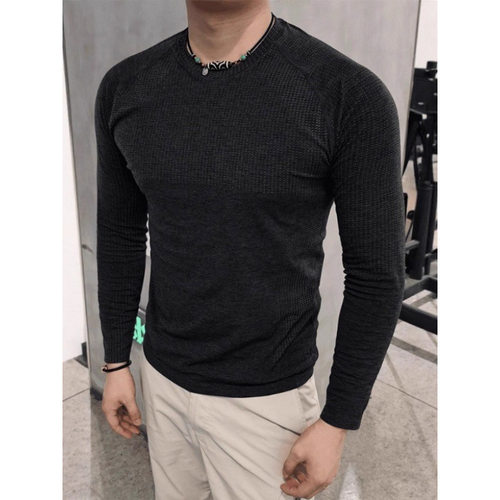 Men Seamless Jacquard Long Sleeve Tee Quick Dry Compression