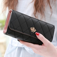 Black Long Wallets for Women PU Leather Diamond patternPurse