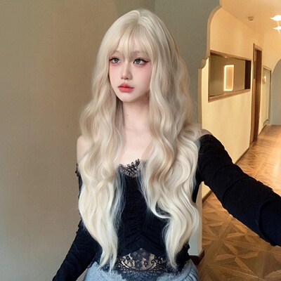 Platinum 613 Blonde Wig Long Wavy Synthetic Wig with Bangs