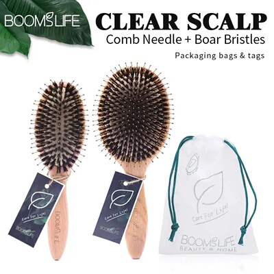Boar Bristle Hair Brush Wood Combs for Women Scalp Massage