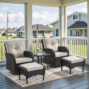 5 Piece Swivel Rocker Glider Outdoor Chairs Set of 2 with O