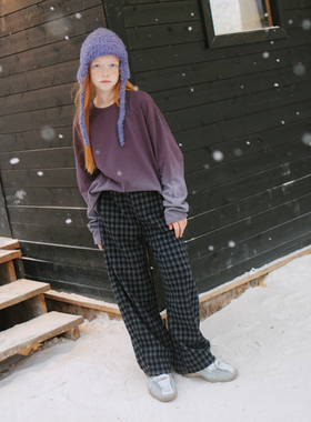 mpeng女童冬季厚款磨毛格子加绒裤休闲宽松直筒阔腿裤