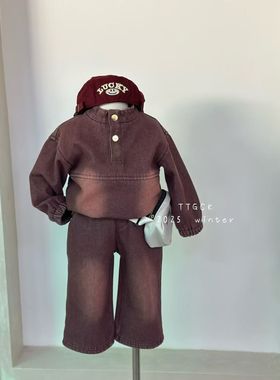 TTG2025新款儿童秋冬款小童加绒套装男童休闲百搭长袖牛仔套装