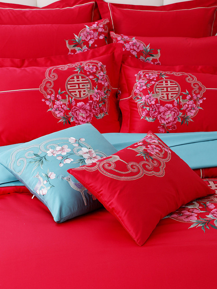 ISIKI GOLD NO. 100 HORSE COTTON WEDDING PIECE SET BEDDING SATIN EMBROIDERY ALL THE WAY YOU