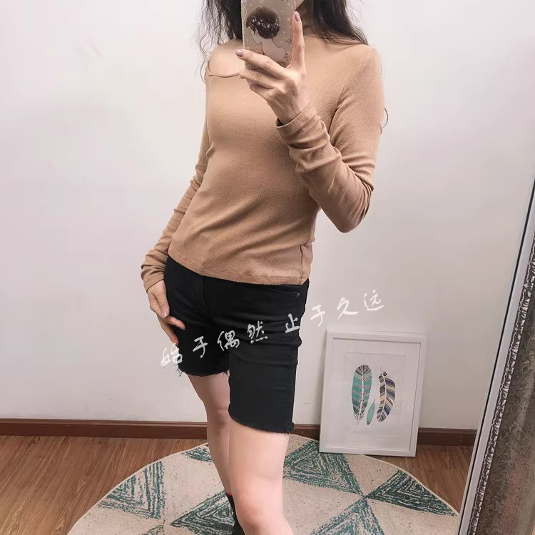 视她时刻 2024冬季新款女装性感镂空刺绣高领长袖T恤女修身打底衫