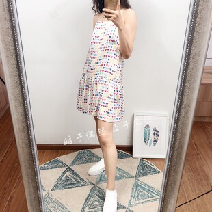 包邮回馈款 文艺美感 2024夏季彩色小心心印花缎面吊带连衣裙短裙