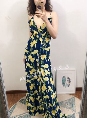 南法风情 2025夏季新款性感绑带露背印花雪纺纱连衣裙度假长裙仙