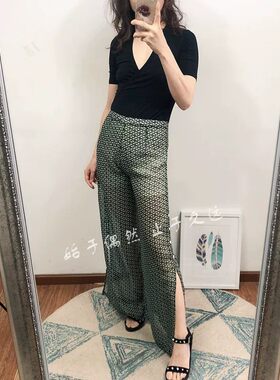 摩登前卫 性感造型 艺术之美 2026夏透明雪纺纱长裤女系扣阔腿裤