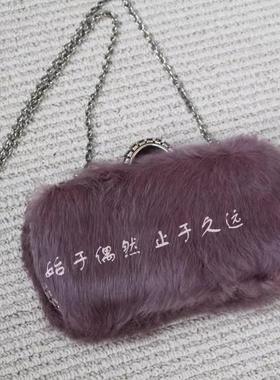 包邮 2025推荐新款紫色兔毛女包手拿晚宴包手挎宴会包人气新品潮