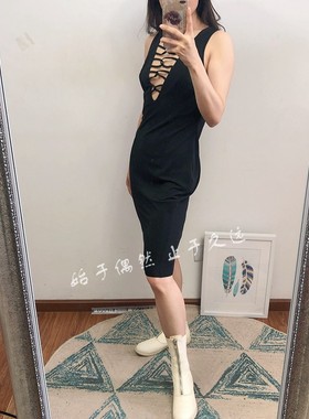 个性张扬 解构美学 浪漫时髦黑色前后网状镂空性感包身包臀连衣裙