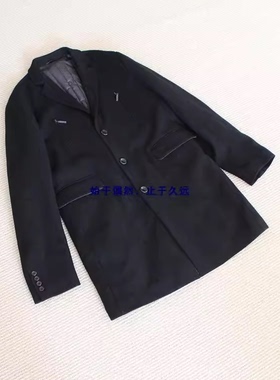 男装 时尚前卫 解构主义盛行 宽松时尚黑色毛呢大衣夹棉冬装外套