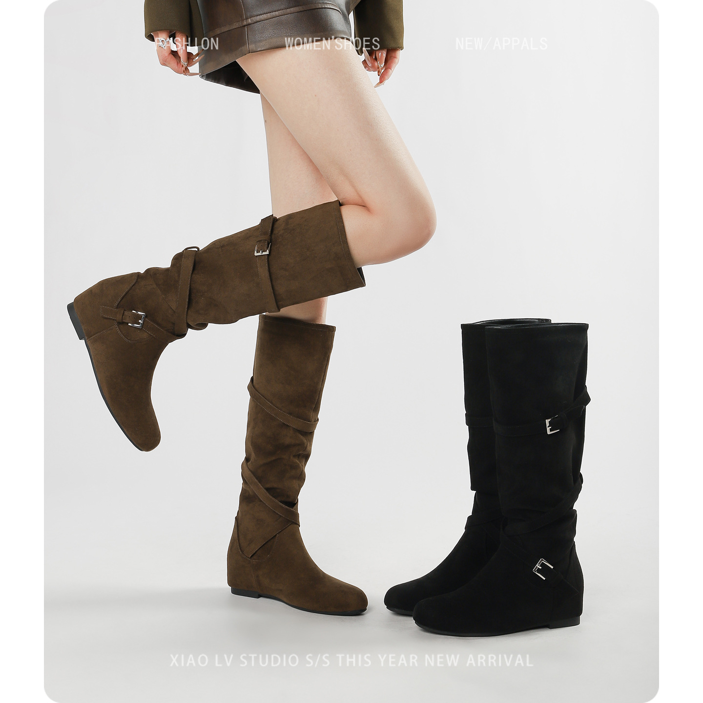 胖mm长筒靴女秋冬大筒围堆堆靴高筒骑士靴粗腿长靴内增高大码靴子