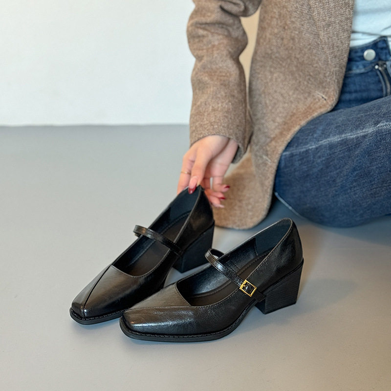 法式百搭玛丽珍女鞋2026新款方头不累脚高跟鞋软底通勤粗跟单鞋子