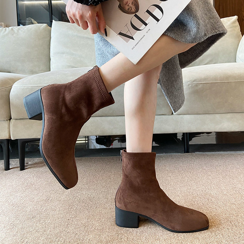 瘦瘦靴女高跟短靴2026秋冬新款加绒棉靴尖头细跟弹力百搭袜子靴