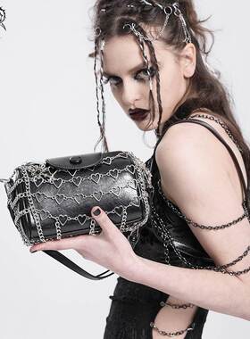 Devil Fashion恶魔时尚女装哥特朋克爱心链条斜挎圆筒包AS218