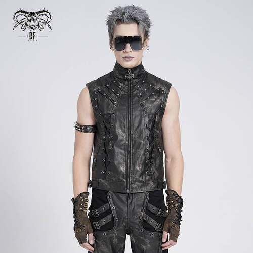 Devil Fashion恶魔时尚哥特暗黑男装复古立领马甲无袖背心WT096