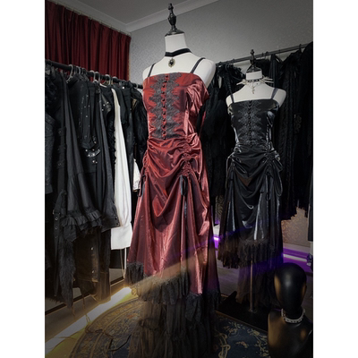 哥特高级感宴会晚礼服吊带性感连衣裙女年会舞会长裙SKT113