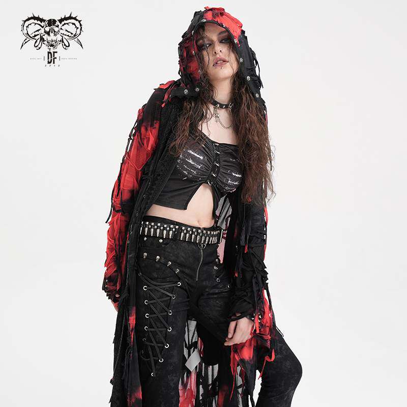 Devil Fashion恶魔时尚女装哥特扎染大破条长袖带帽长外套 CT245