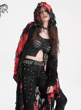 Devil Fashion恶魔时尚女装哥特扎染大破条长袖带帽长外套 CT245