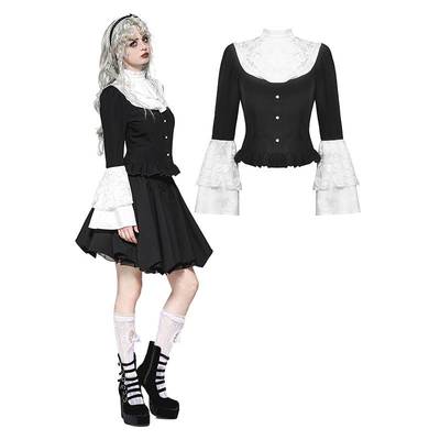 DARK IN LOVE哥特女装 优雅哥特式黑白娃娃衬衫 IW123