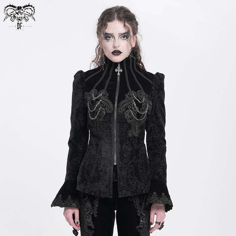 Devil Fashion恶魔时尚女装哥特 圆立领绒料外套 CT25801