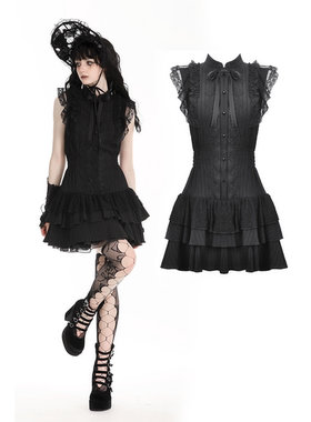 DARK IN LOVE哥特女装暗黑蕾丝花边无袖连衣裙DW955