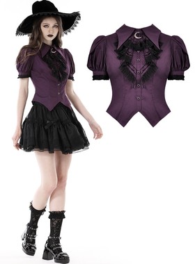 DARK IN LOVE哥特女装紫色褶边领月亮衬衫上衣IW099