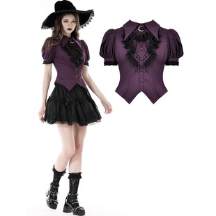 紫色褶边领月亮衬衫 LOVE哥特女装 上衣IW099 DARK