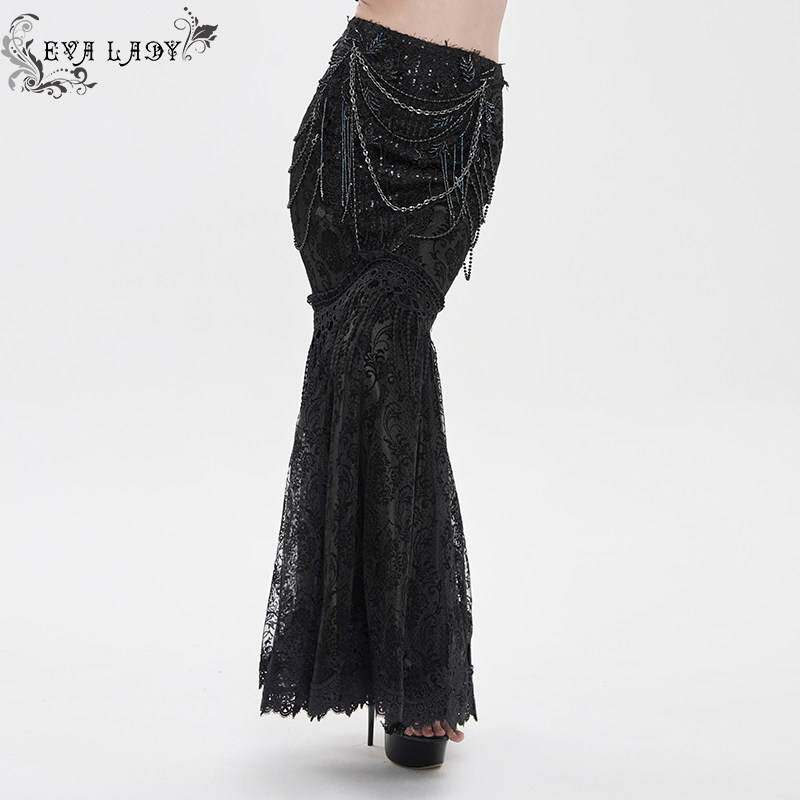 EVA LADY恶魔时尚女装哥特朋克暗黑链条包臀半身裙长裙ESKT08001