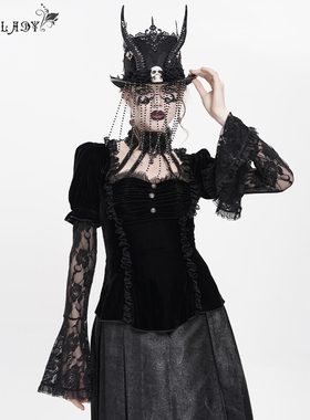 Devil Fashion恶魔时尚女装哥特 蕾丝喇叭长袖上衣衬衫ETT04201
