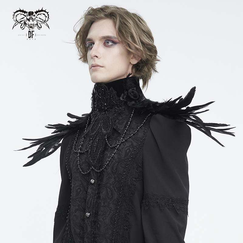 Devil Fashion恶魔时尚男装哥特朋克暗黑羽毛装饰披肩男士CA044