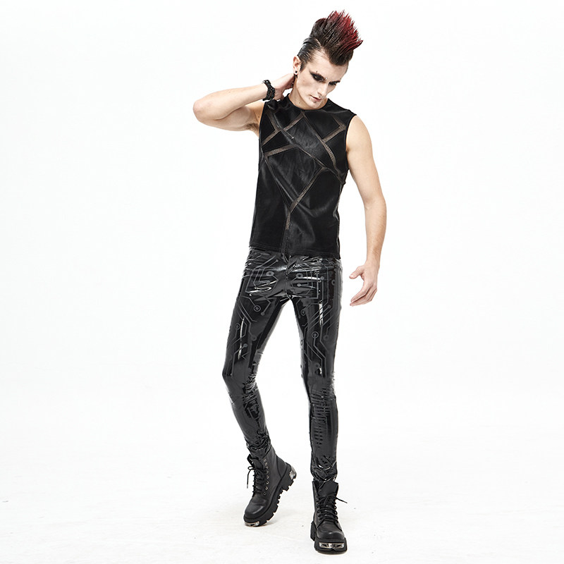 사이버 펑크 남성 PU 가죽 바지 회로 인쇄 바지 가을 겨울 꽉 끼는 두꺼운 청소년 캐주얼 바지 작은 발