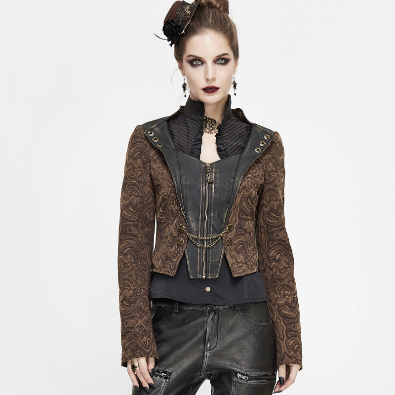 蒸汽朋克女士短外套春秋款长袖修身小西装维多利亚风复古拼接夹克