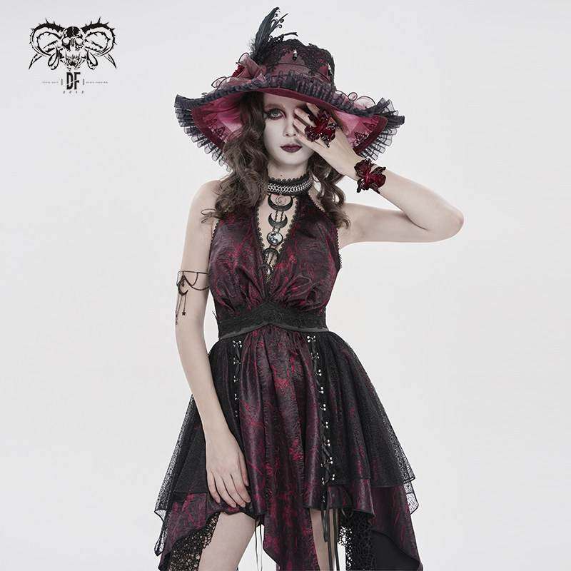 Devil Fashion恶魔时尚哥特暗黑女装紫黑挂颈洋装SKT249