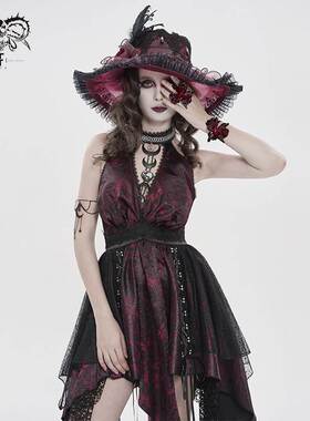 Devil Fashion恶魔时尚哥特暗黑女装紫黑挂颈洋装SKT249