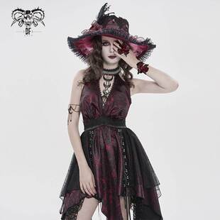Devil Fashion恶魔时尚哥特暗黑女装紫黑挂颈洋装SKT249