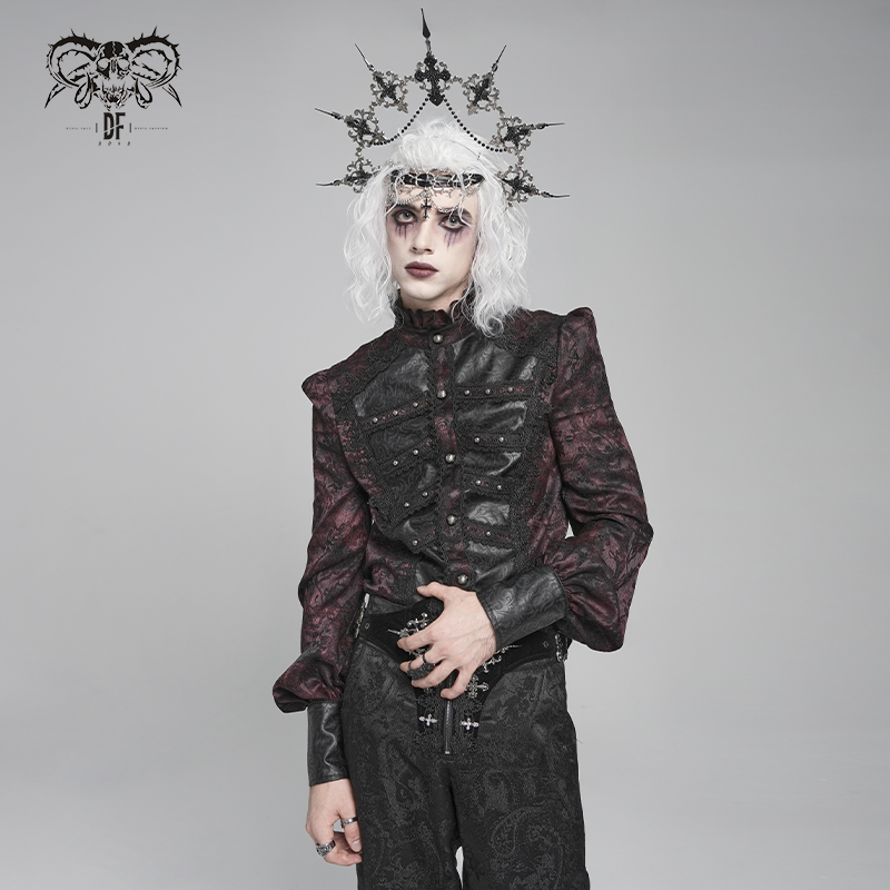 DevilFashion哥特风暗黑红色暗纹花边衬衫SHT14602