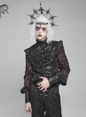 DevilFashion哥特风暗黑红色暗纹花边衬衫SHT14602